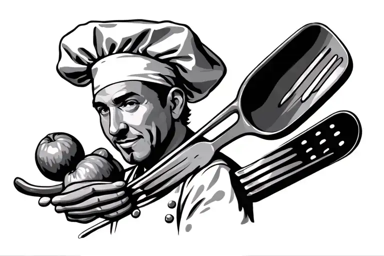 Chef With Kitchen Things On Hand