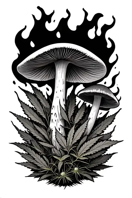 Mushrooms Characterized On Fire With Personality With Marijuana Vine Filling The Void In