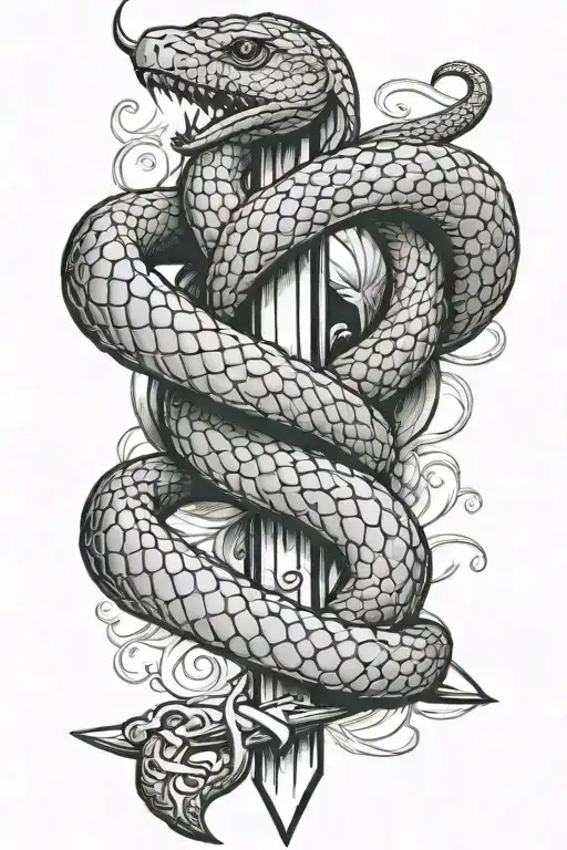 Sigma Nu Snake Wrapping Around A Sword Facing Downward