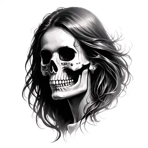 Skull Hafe Hot Woman Face Realistic Portrait