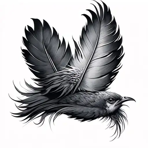 Feather Bird Foot Style Delicut Tattoo Black Grey
