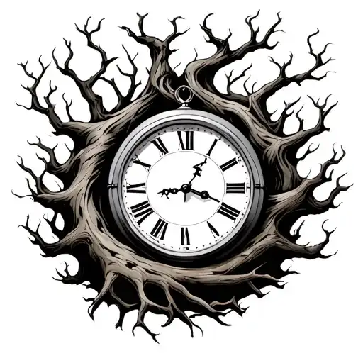 Clock Wrapped By Tree Roots