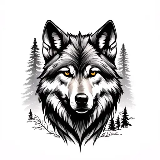 Wolf And Forest Scene