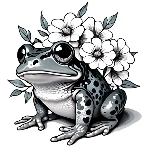 Cute Little Frog With Flowers