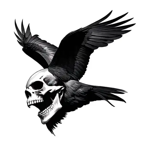 Realistic Skull Morphing Into A Flying Raven