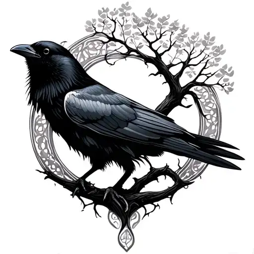 Crow And Tree Of Life Intertwined