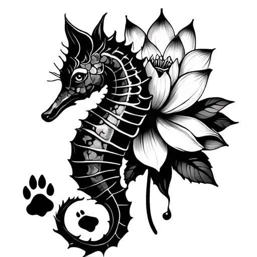 Seahorse With Lotus Flower And Cat Paw