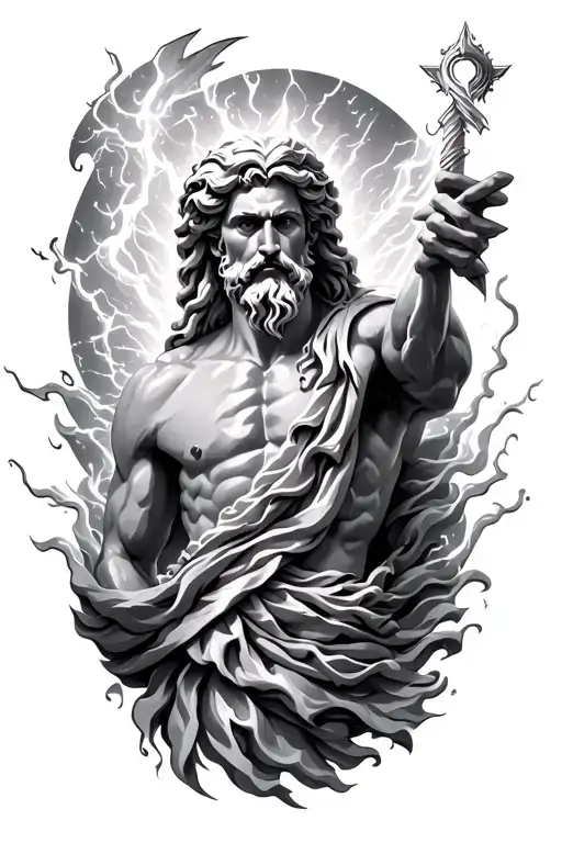 Zeus Tattoo Featuring Elements Water And Lighting Bolts