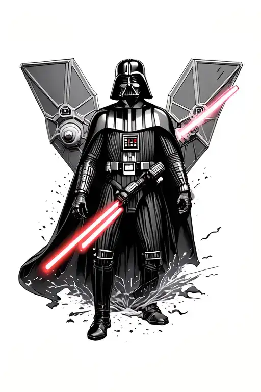 Darth Vader Coming Out Of A Tie Fighter Holding A Lightsaber Half Sleeve