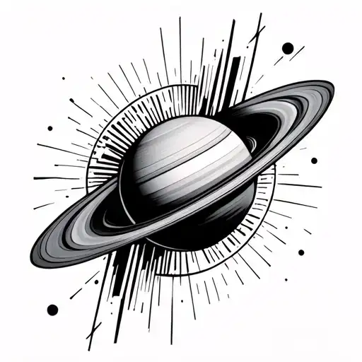 Saturn With Rings And Geometric Lines