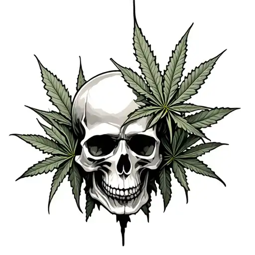 A Skull Behind It Is The Cannabis Plant