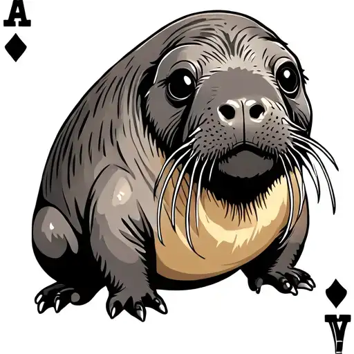 Cute Walrus On Playing Card