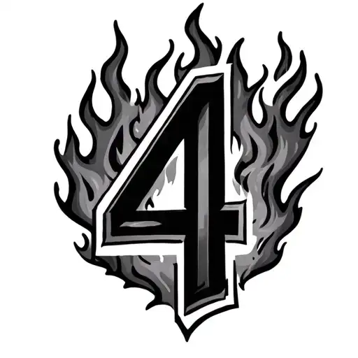 Number 4 With Fire Around It