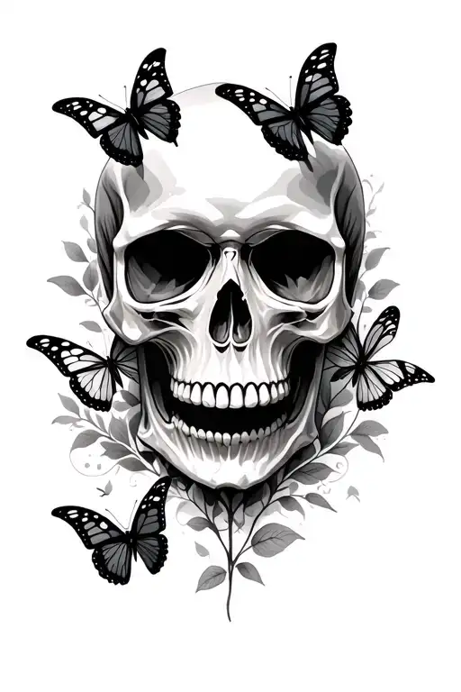 Skull With Butterflies Fluttering