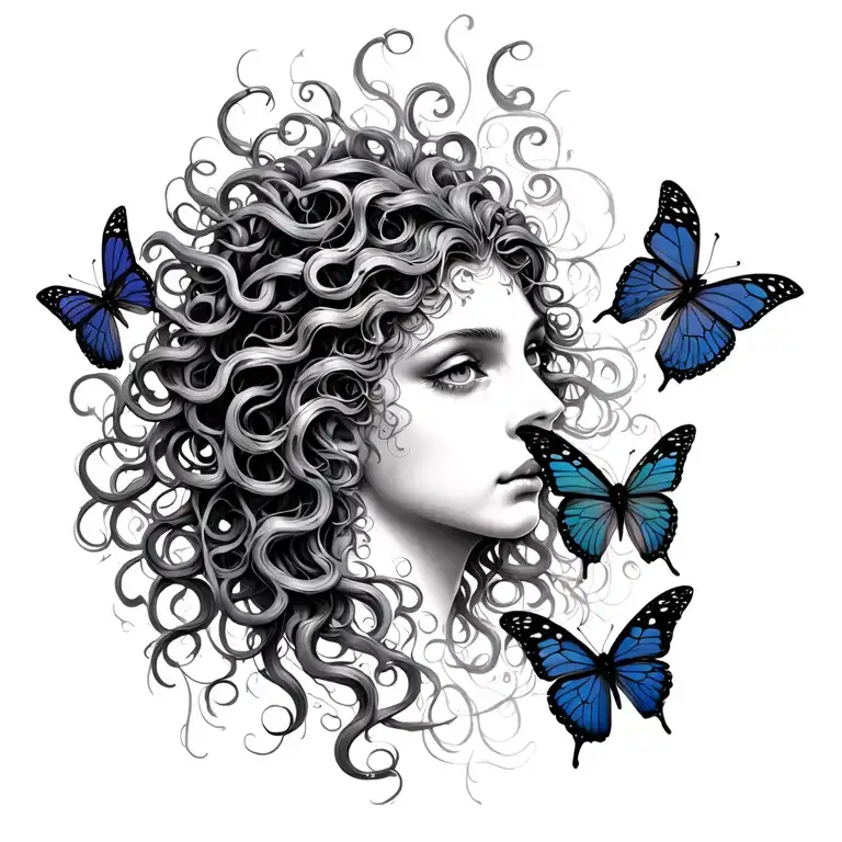 Medusa Head With Butterflies