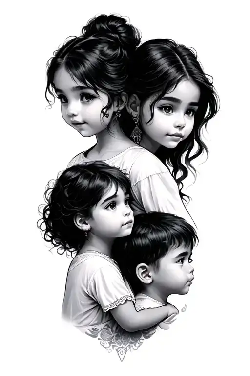 2 Daughters And 1 Son Tattoo Design