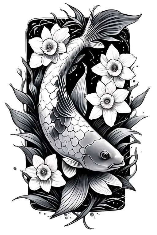 Koi Fish With Daffodils