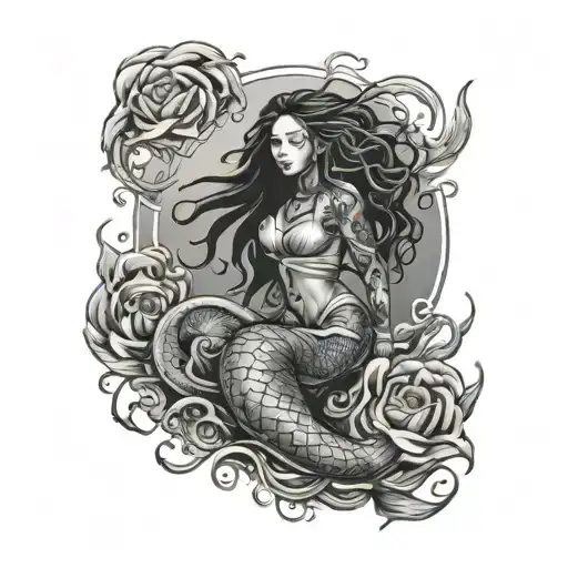 Ocean Themed Leg Sleeve With A Black Mermaid With Dreads