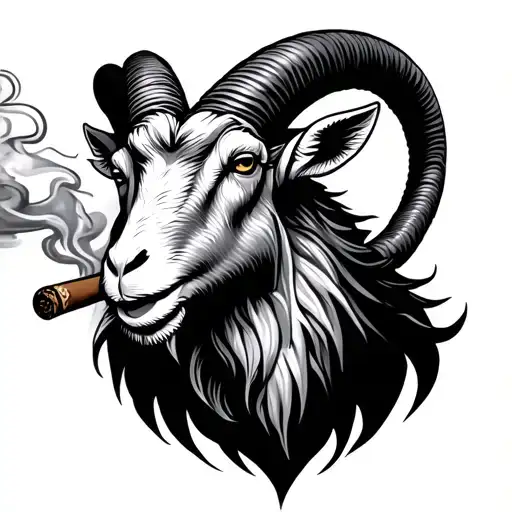 Capricorn Goat Smoking Cigar Smoke Rising