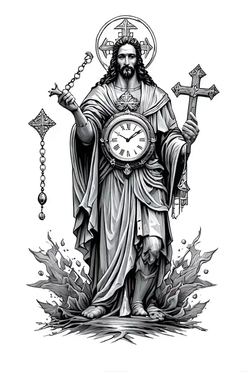 Christian Warrior With Clock And Rosary