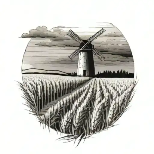 Wheat Field Leading Up To Windmill