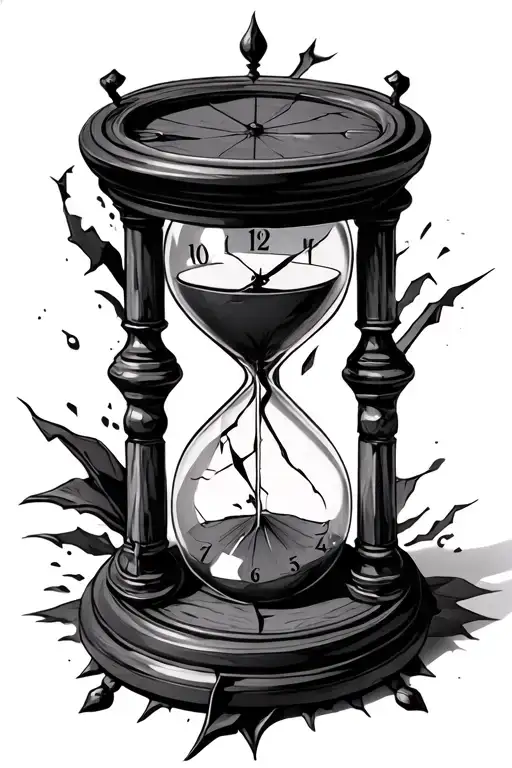 Broken Hourglass With Clock