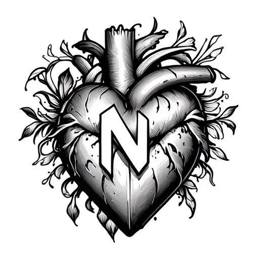 Heart With Detail And N In The Middle