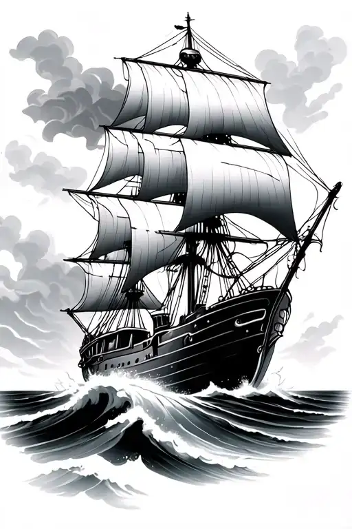 Ship Sailing Through Stormy