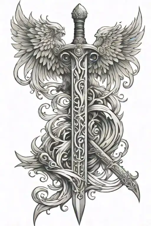 Sword With Phoenix For Spine