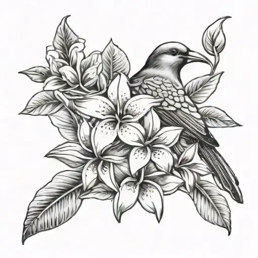 Plumeria Flowers With Canary Bird