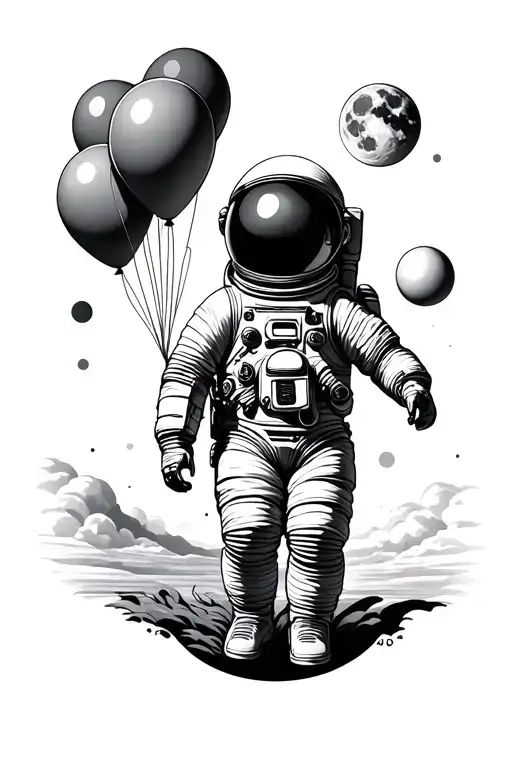 Astronaut And Balloons And Moon