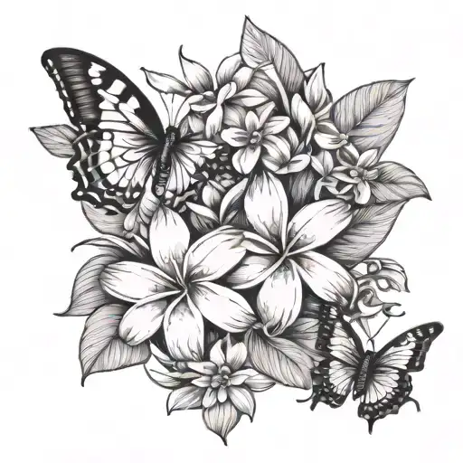 Plumeria And Daisy Flowers With Butterflies