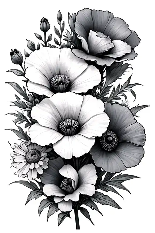 Poppy Gladiolus Morning Glory Aster Marigold Cosmos