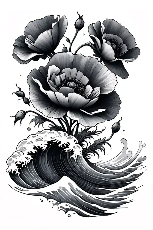 Poppies And Ocean Waves Forming The Shape
