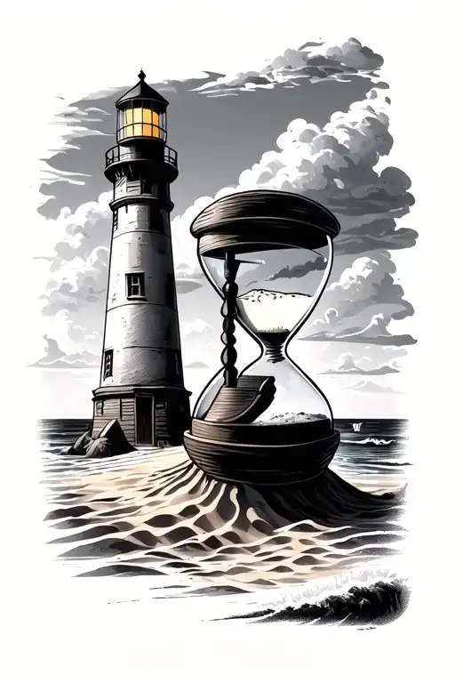 Lighthouse And Hour Glass With Sand