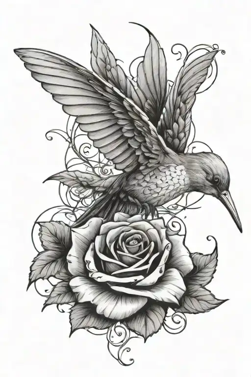 Humming Bird With Rose Intertwined