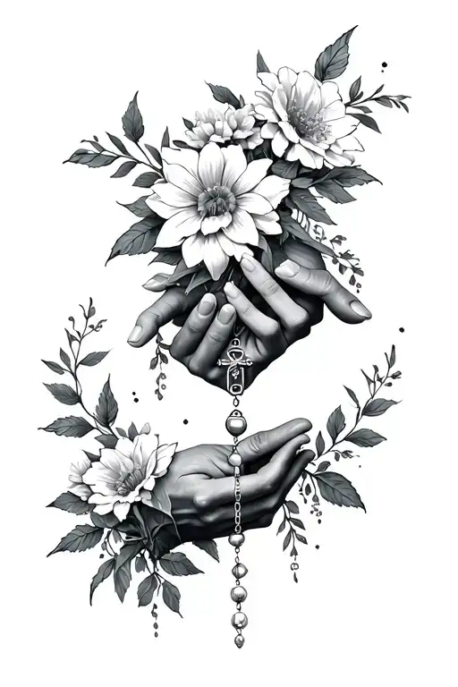 Flowers With The Hand Of Creation Hands Going Down To The Hands With A Rosary