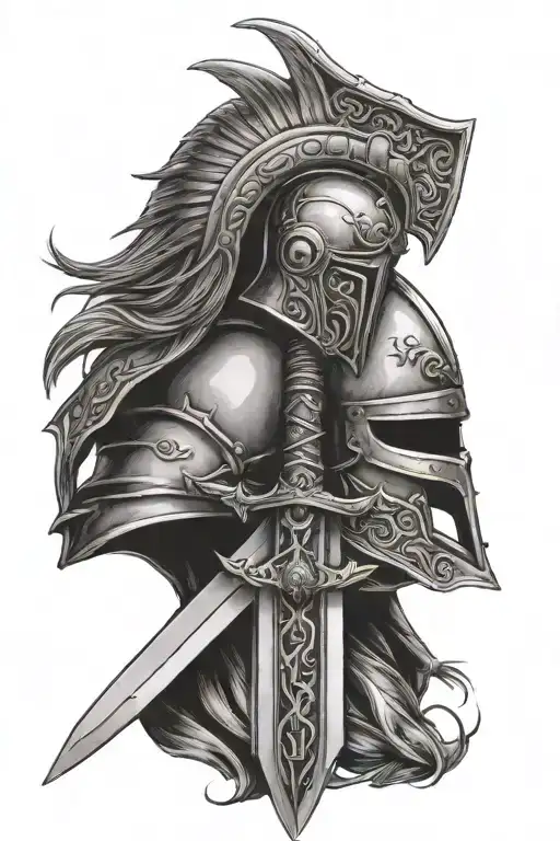 Holy Sword Next To Warrior Helmet