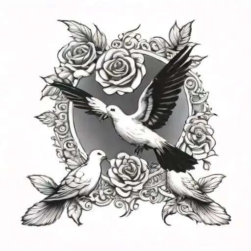 Roses And Doves With Sky With Dates 1989-2024