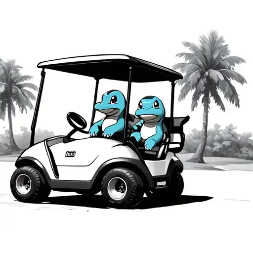 Totodile And Squirtle Riding In A Golf Cart