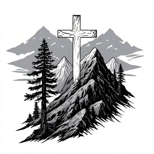 Big Cross Over Mountains Trees