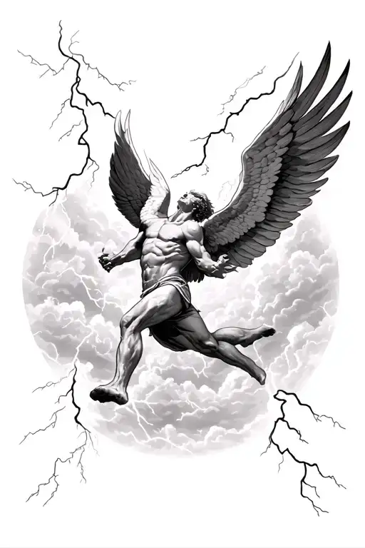 Icarus Falling From Sky With Lightning Above