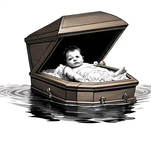 Baby In Casket On Water