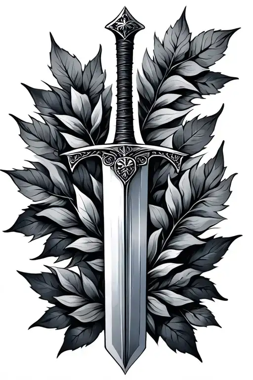 Sword With Leafs Around The Sword