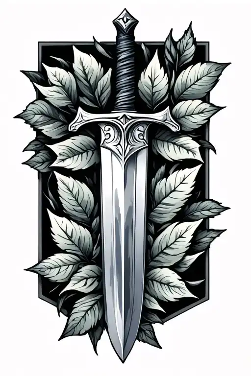 Sword With Leafs Around The Sword