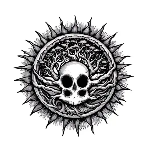 Sun Spiral Tatto With A Poison Tree In The Middle