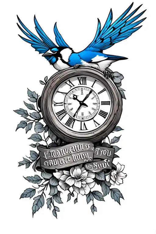 Bluejay With Clock And Words