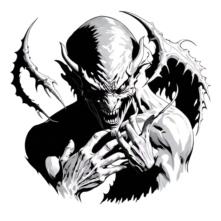 Demon Clawing Out Of Skin Hands On Shoulder Blades