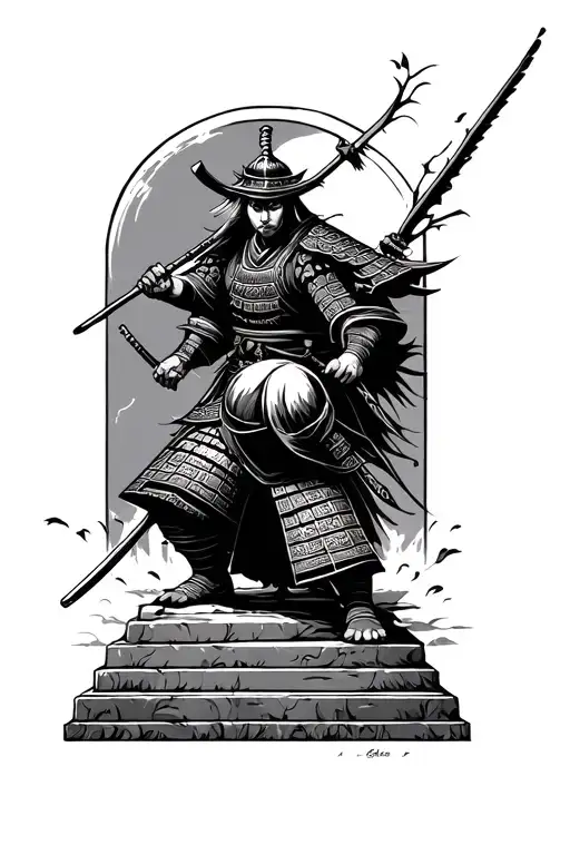 Samurai Bowing Over Grave Stone