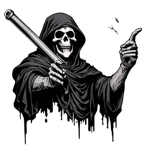Grim Reaper Holding A Tube Over His Shoulder Pointing Towards You